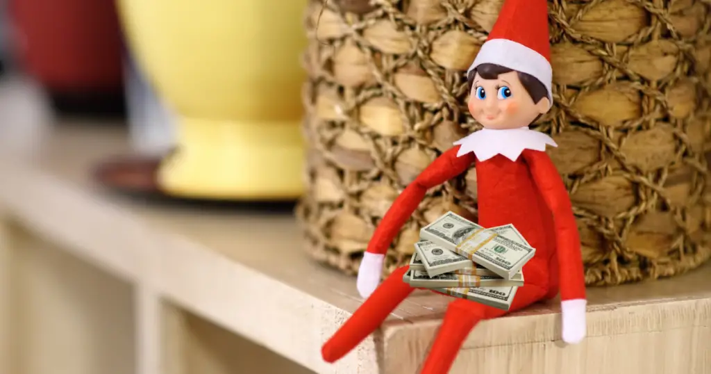 Elf on a shelf with money