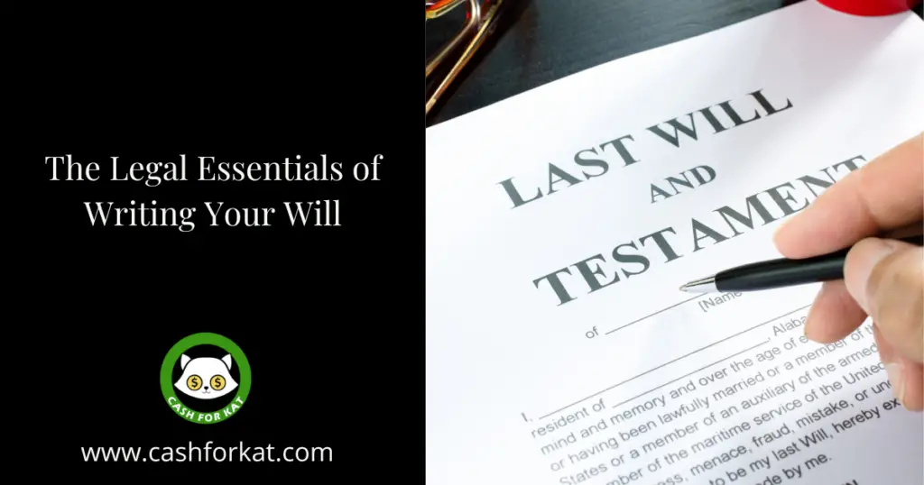 Hand with a pen over a paper that says "Last Will and Testament"