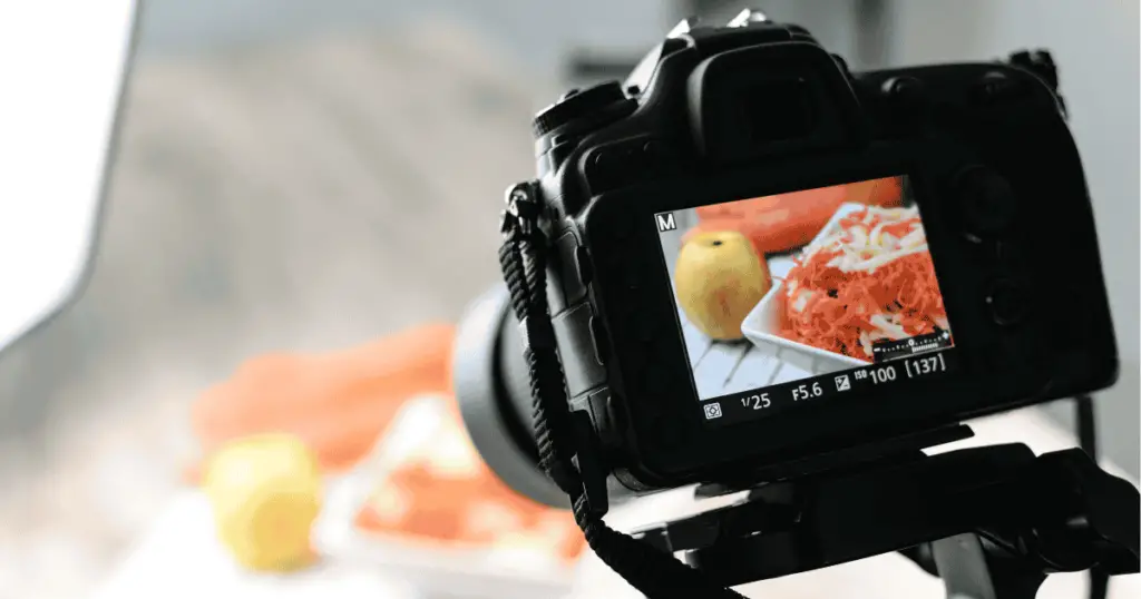 Professional camera taking pictures of food