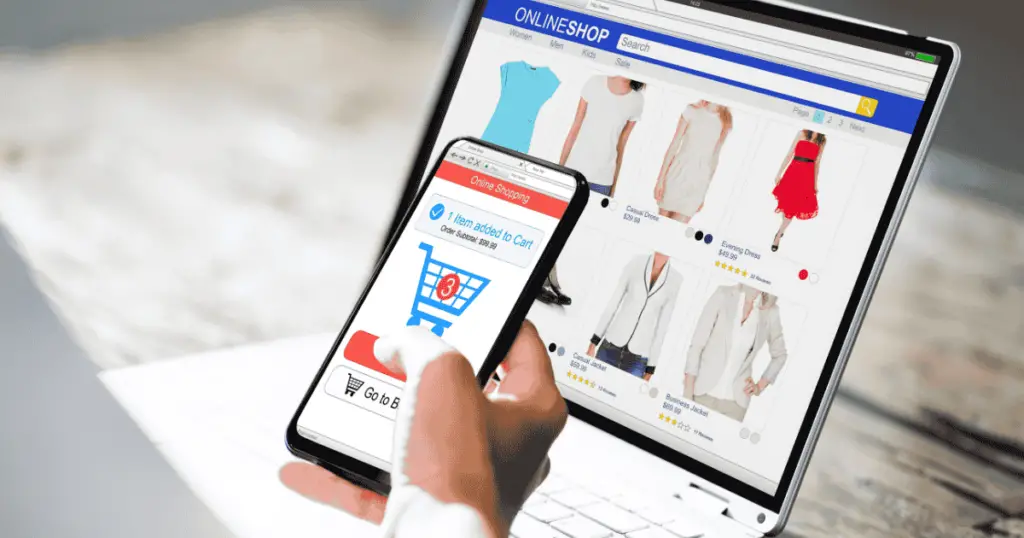 Looking at products on a phone and a laptop